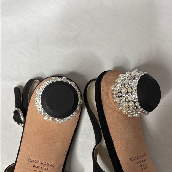 🖤NWOT! Kate Spade Black Size 7.5 Ruby Sling Shoes Bedazzled 1" Round Heel!🖤 - Picture 11 of 14